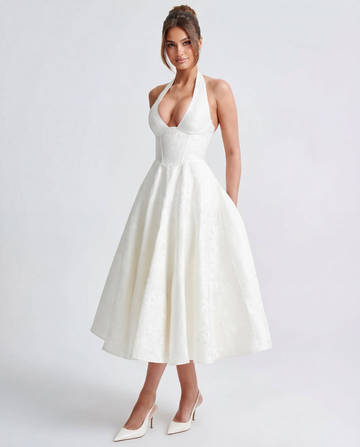 Alexandra | Halter Structured Midi Dress