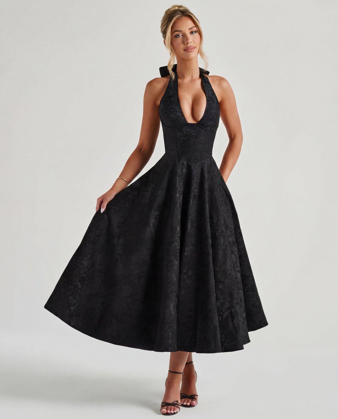Alexandra | Halter Structured Midi Dress