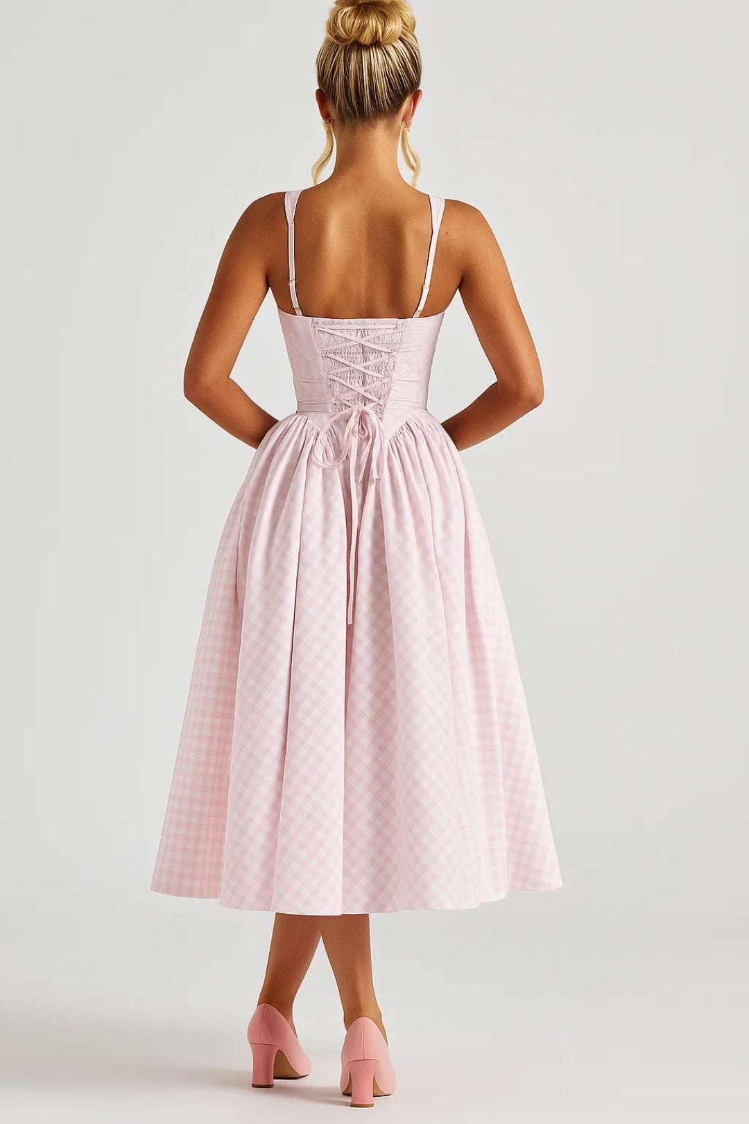 Robyn | Check Square-Neck Midi Dress