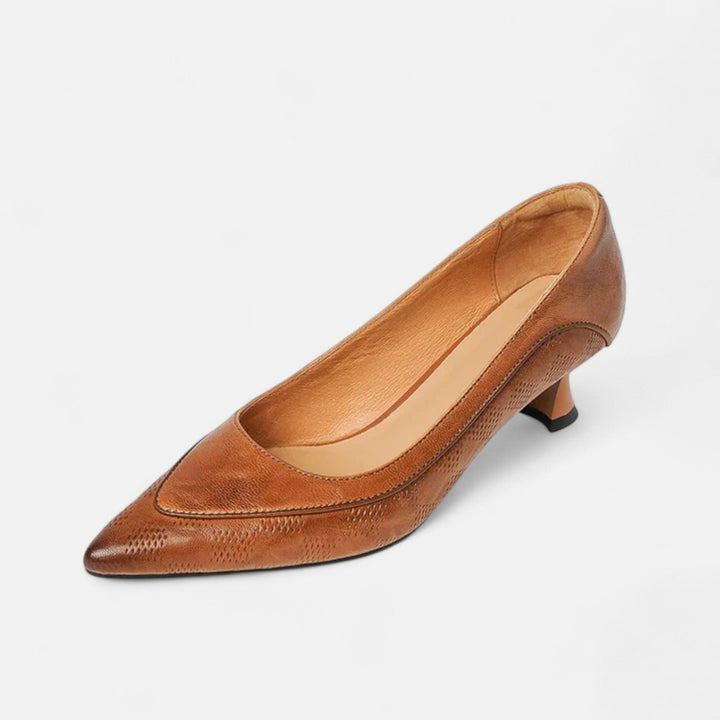 Alexandra | Embossed Kitten Heels