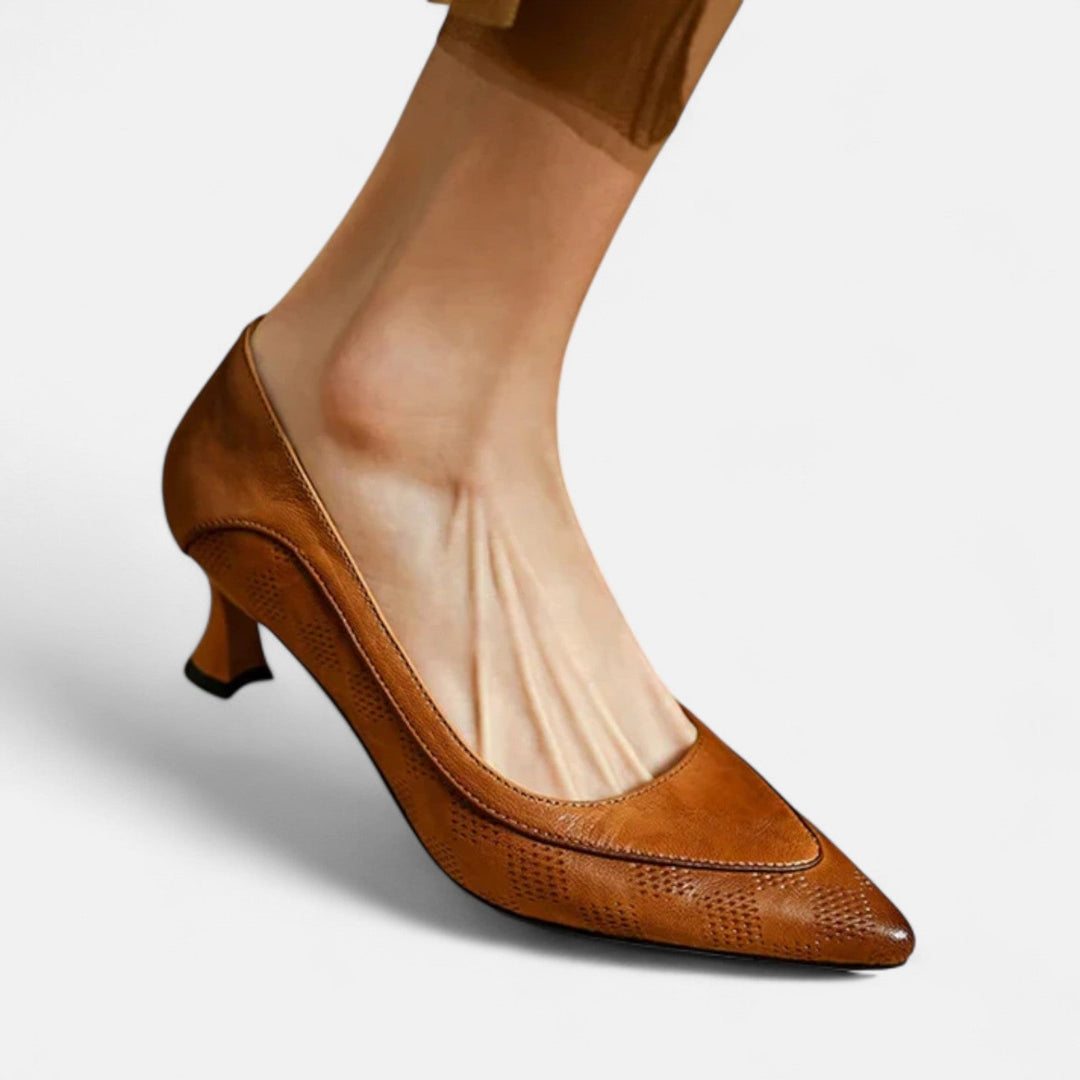 Alexandra | Embossed Kitten Heels