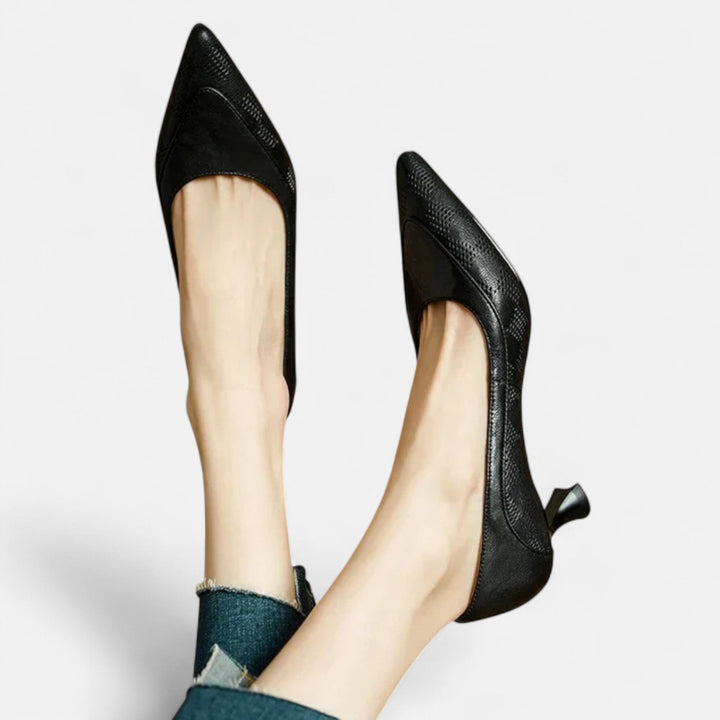 Alexandra | Embossed Kitten Heels