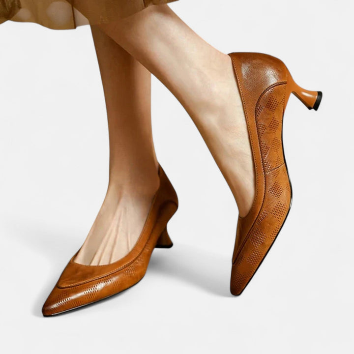 Alexandra | Embossed Kitten Heels