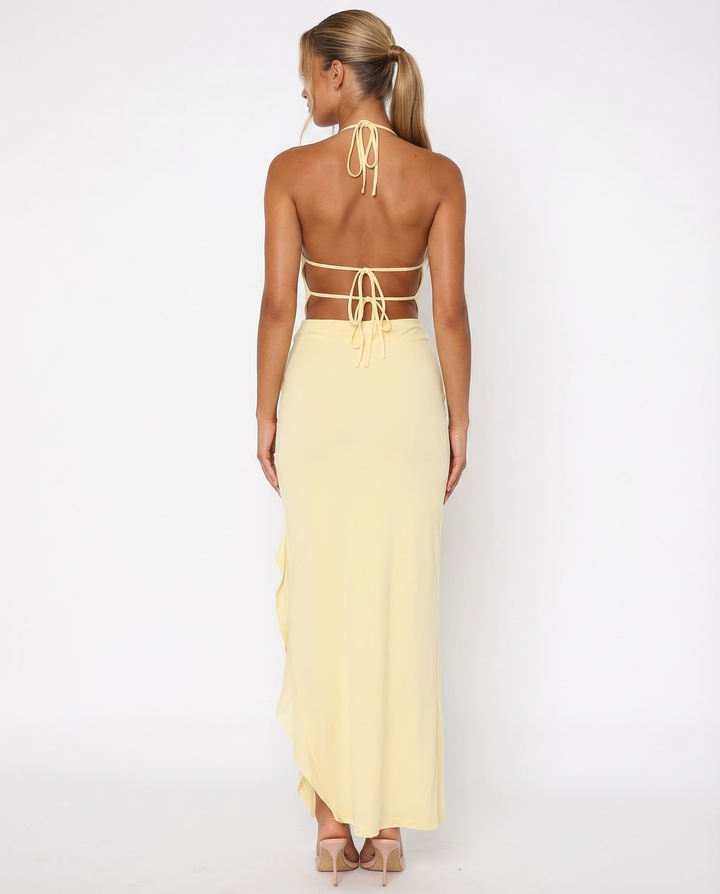 Anne | Open-Back Ruffle Maxi Dress