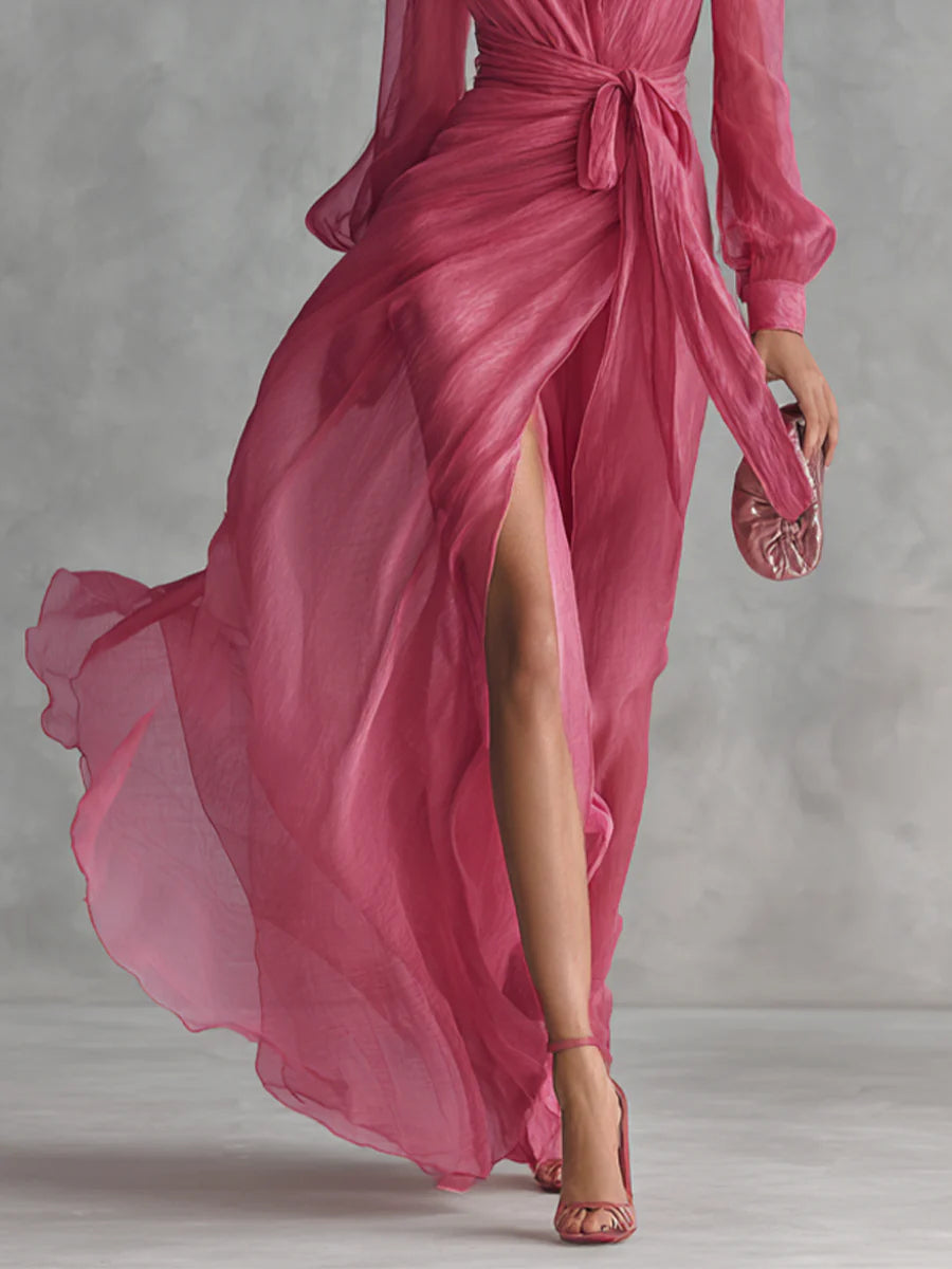 Ruby | Elegant V-Neck Tie-waist Maxi Dress