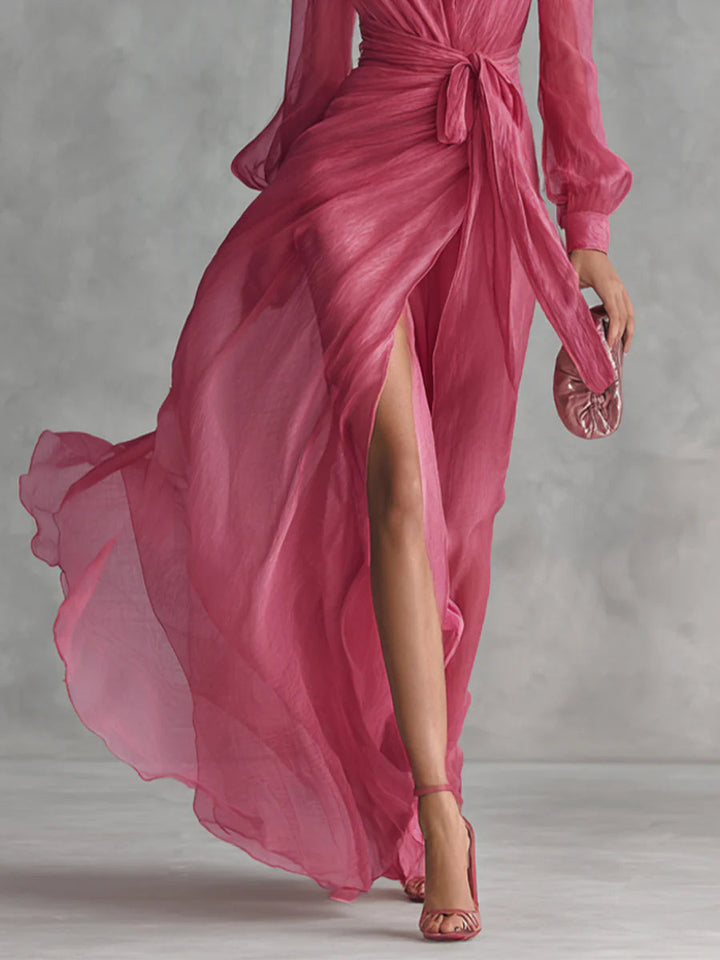 Ruby | Elegant V-Neck Tie-waist Maxi Dress