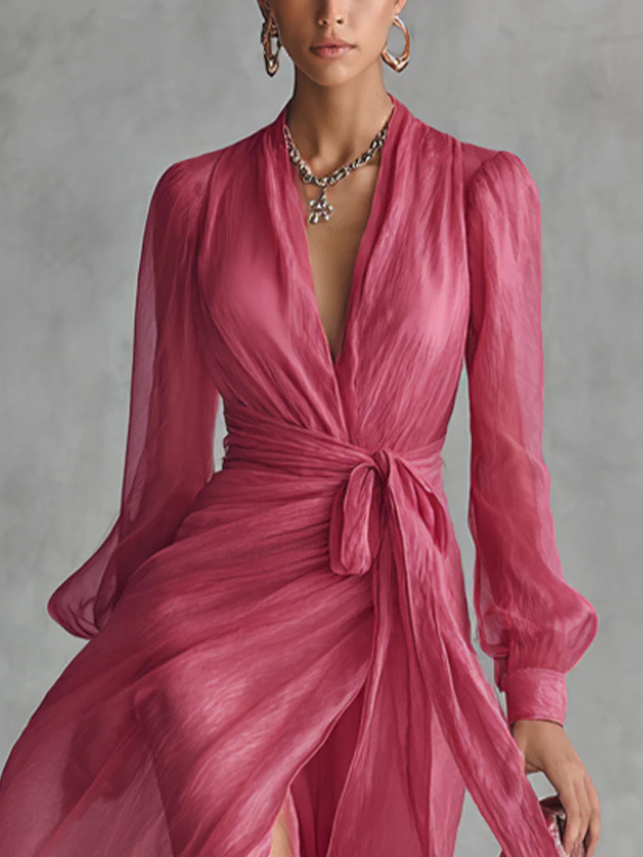 Ruby | Elegant V-Neck Tie-waist Maxi Dress