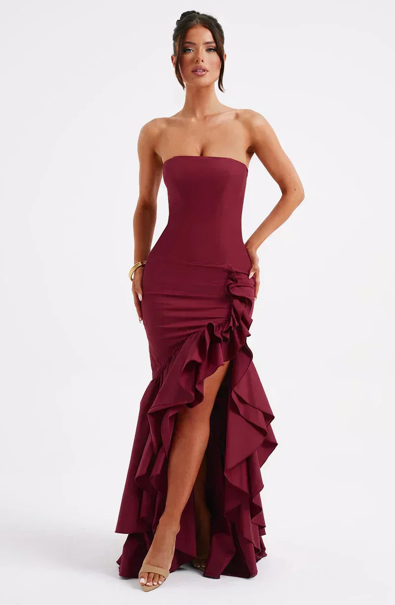 Susan | Asymmetric Strapless Maxi Dress