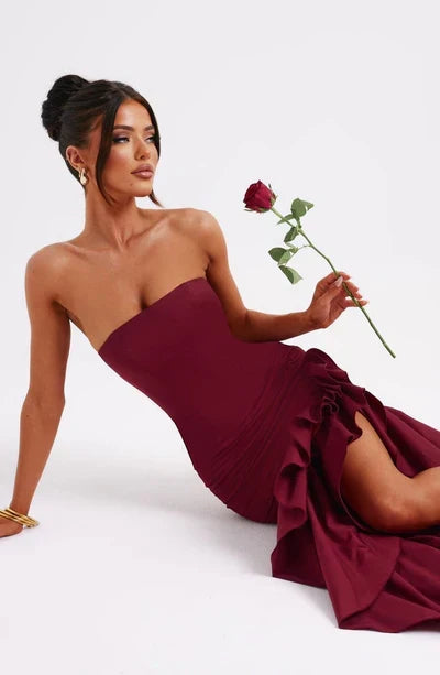 Susan | Asymmetric Strapless Maxi Dress