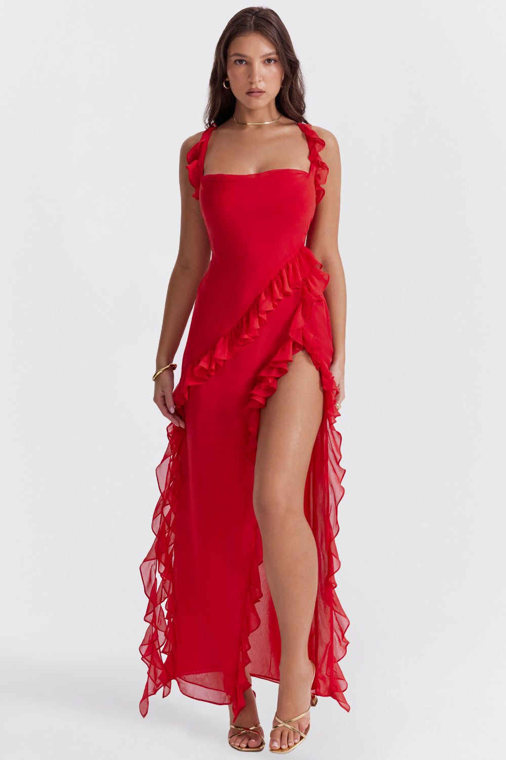 Margaret | Square-Neck Ruffle Maxi Dress