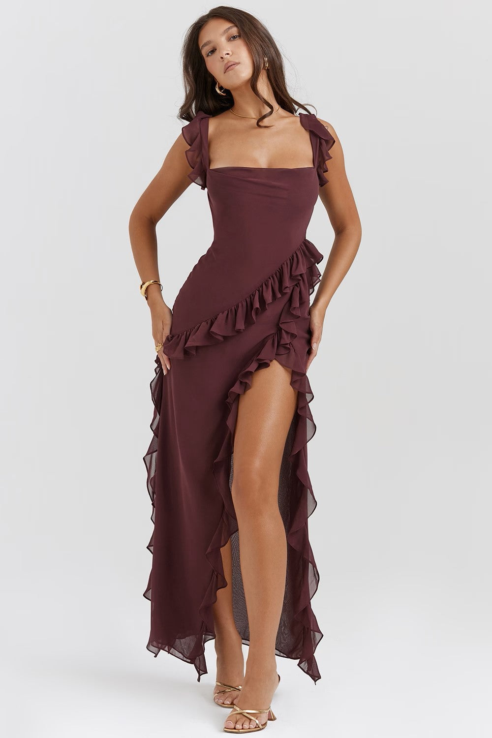 Margaret | Square-Neck Ruffle Maxi Dress