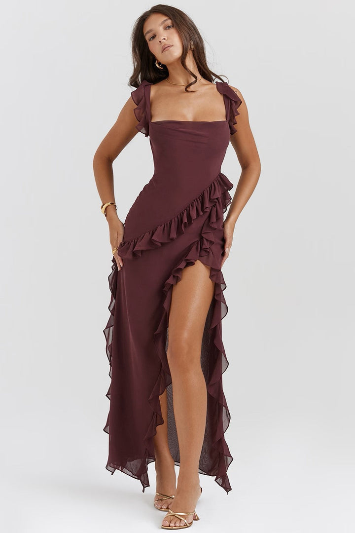 Margaret | Square-Neck Ruffle Maxi Dress