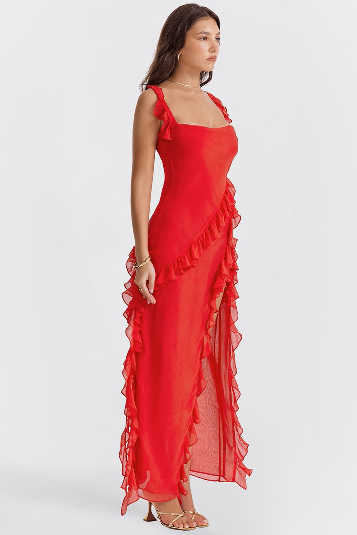 Margaret | Square-Neck Ruffle Maxi Dress