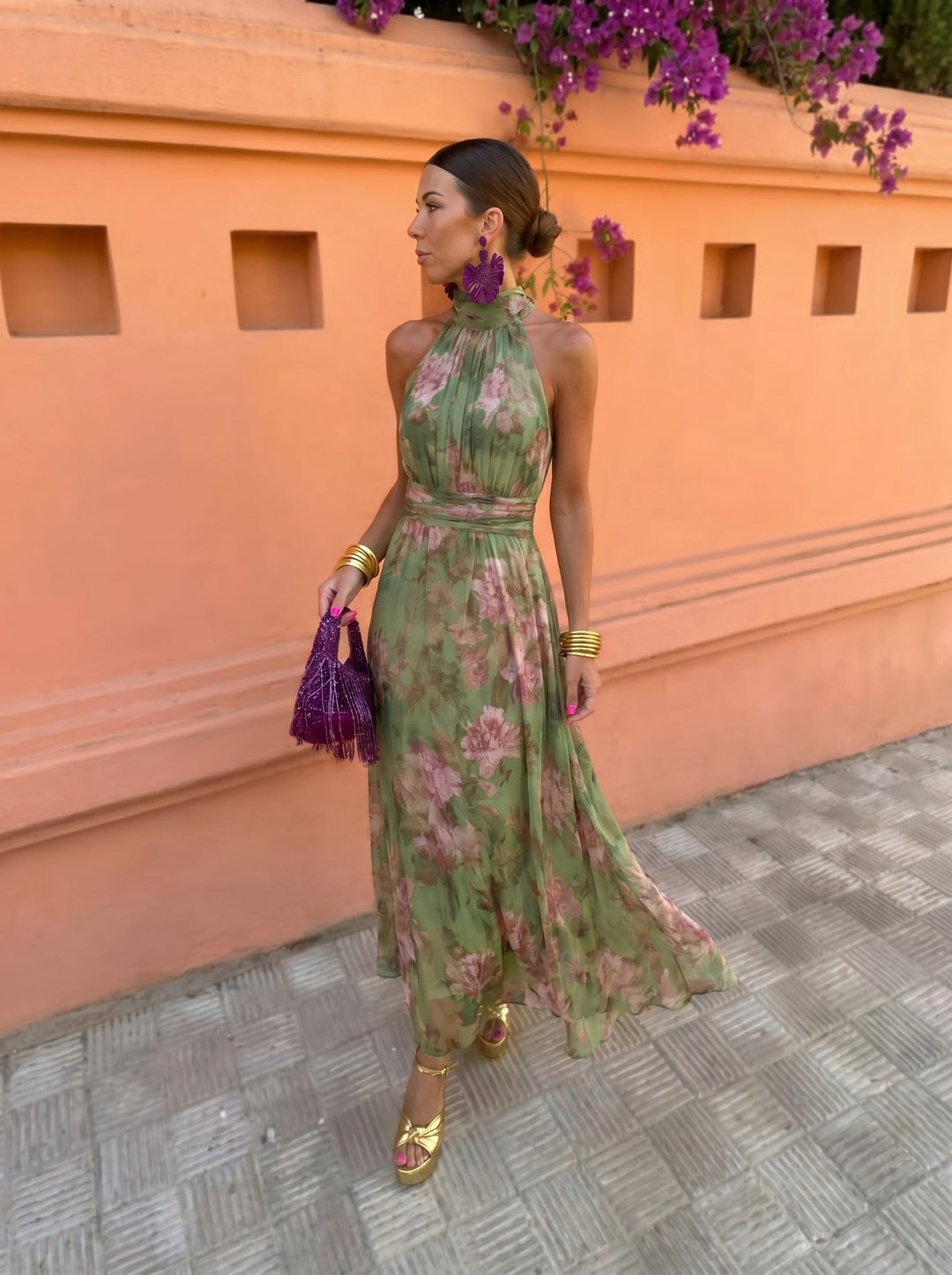 Genevieve | Botanical Deep V Maxi Dress