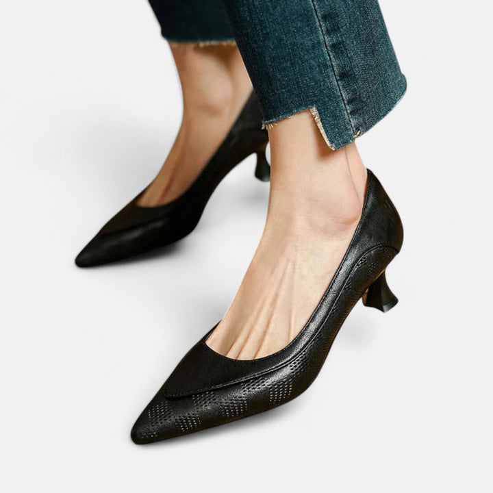 Alexandra | Embossed Kitten Heels