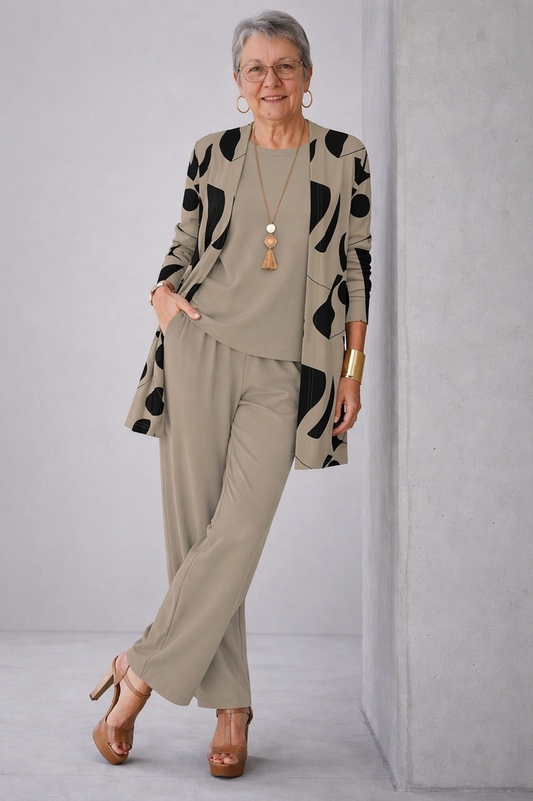 Eliza | Taupe Print Layered Set