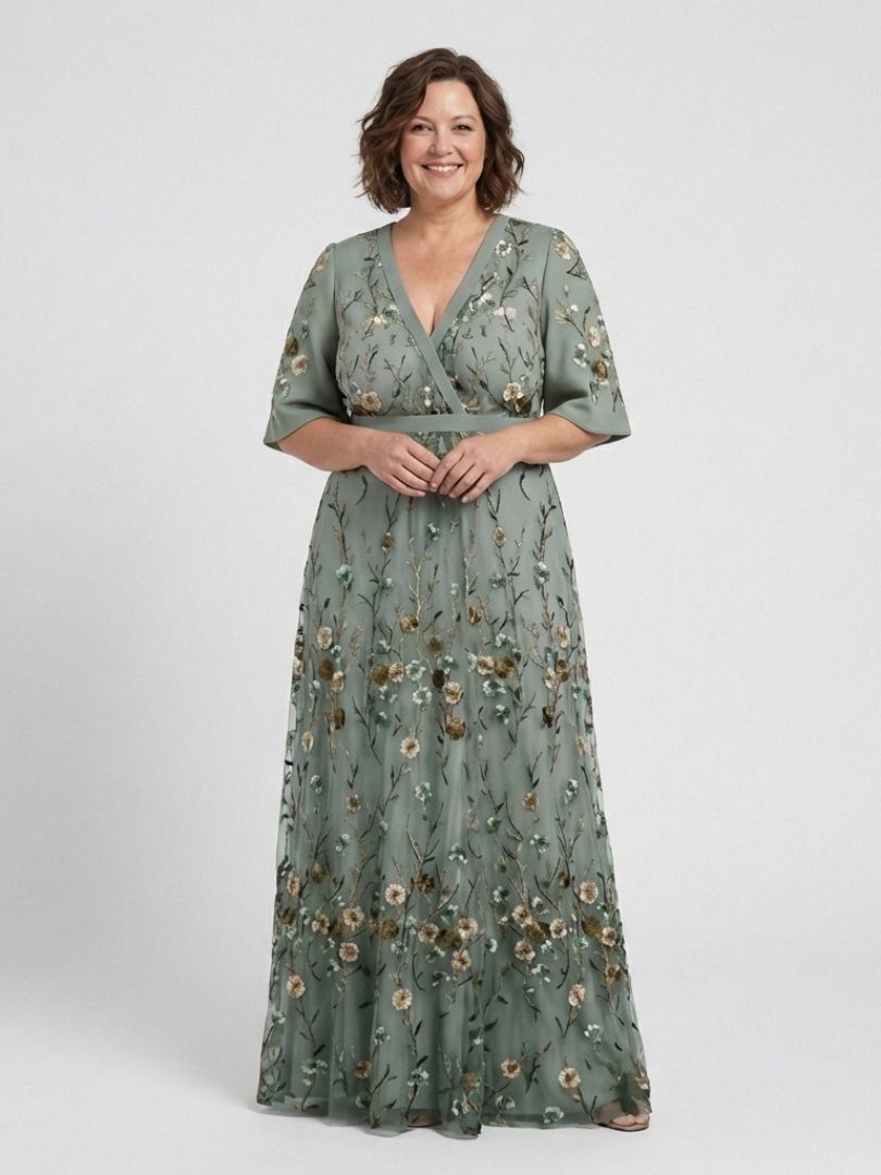 Olivia | Floral V Neck Short Sleeve Maxi Dress