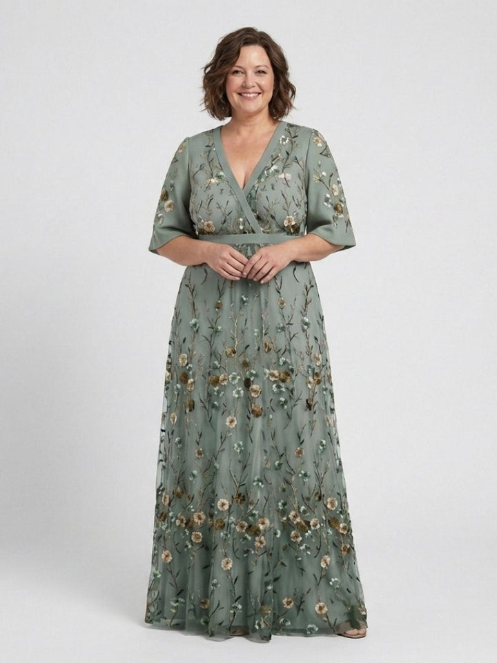 Olivia | Floral V Neck Short Sleeve Maxi Dress