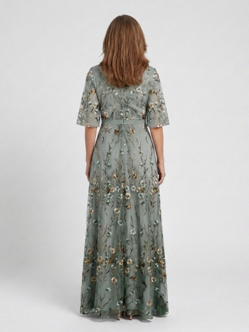 Olivia | Floral V Neck Short Sleeve Maxi Dress