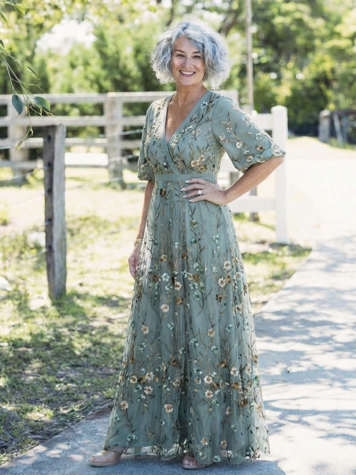 Olivia | Floral V Neck Short Sleeve Maxi Dress