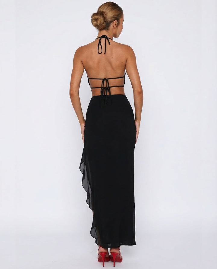 Anne | Open-Back Ruffle Maxi Dress