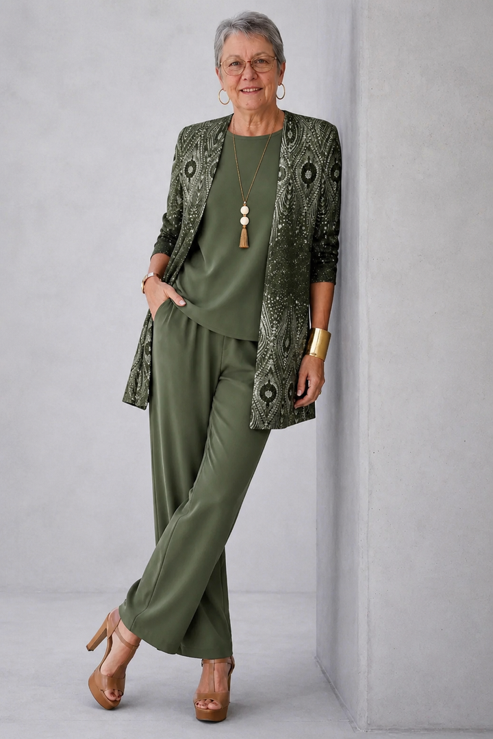 Rosalie | Green Patterned Layered Set