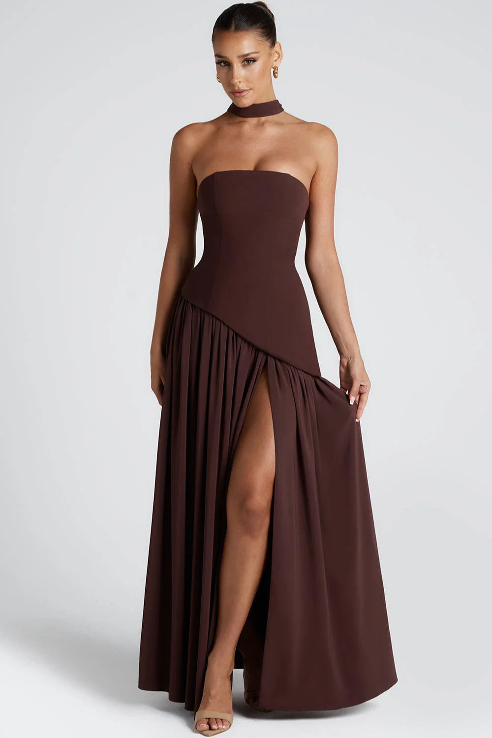 Natalie | Asymmetric Strapless Maxi Dress