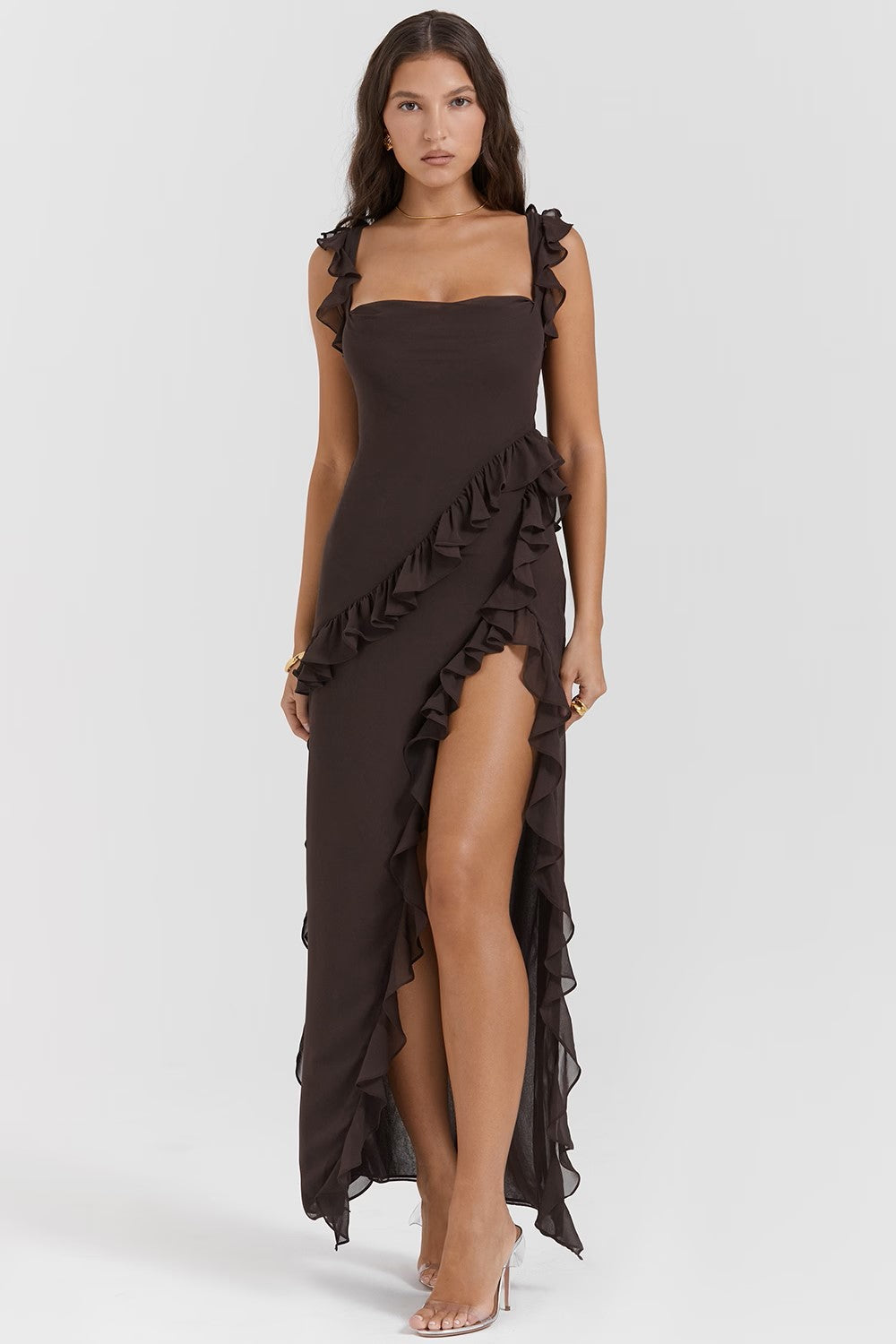 Margaret | Square-Neck Ruffle Maxi Dress