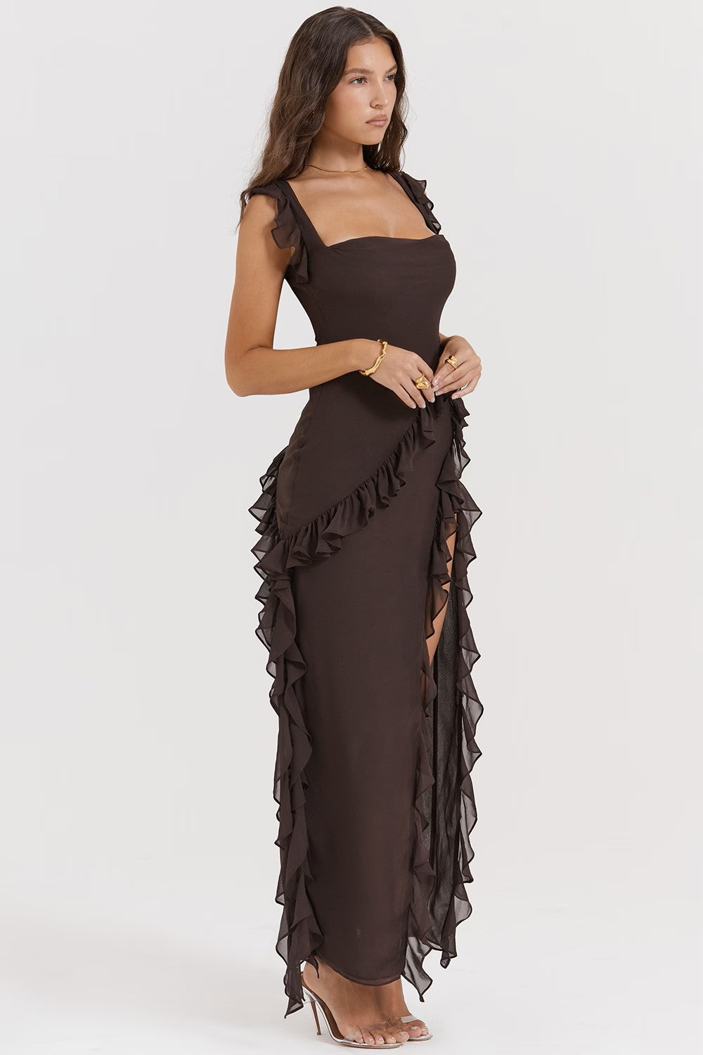 Margaret | Square-Neck Ruffle Maxi Dress