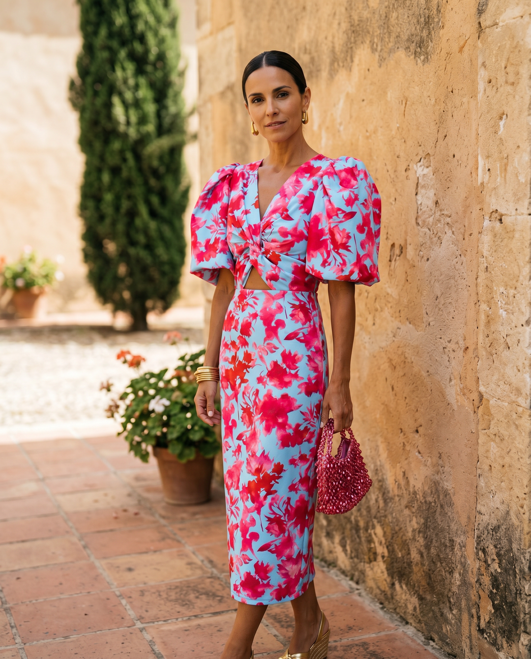 Matilda | Floral Puff-Sleeve Midi Dress