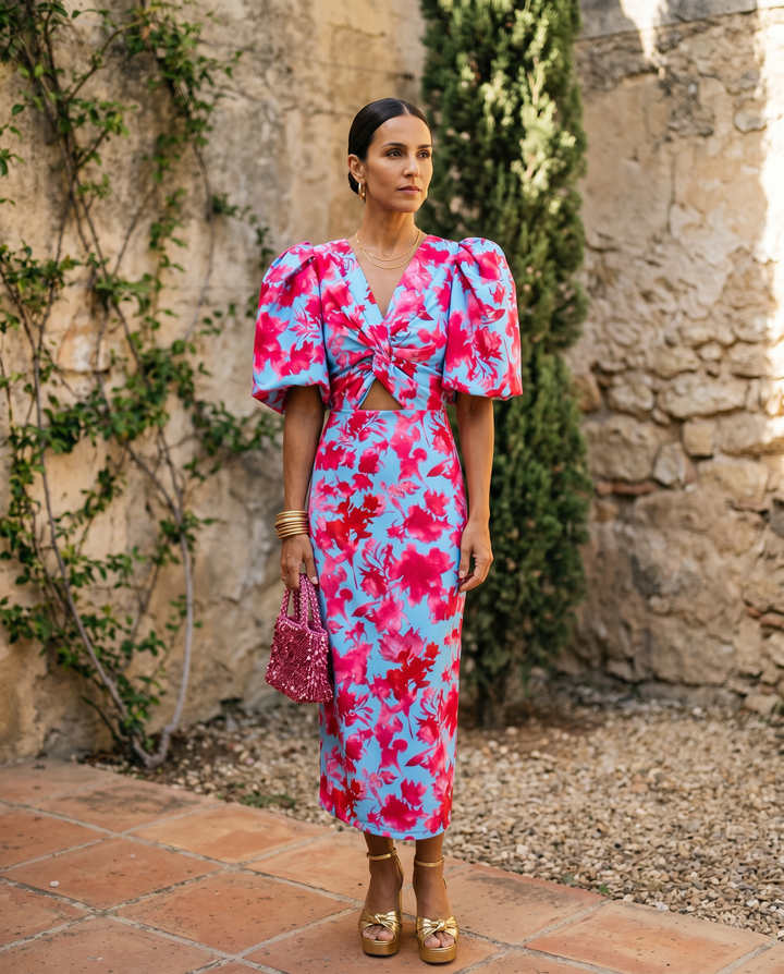 Matilda | Floral Puff-Sleeve Midi Dress