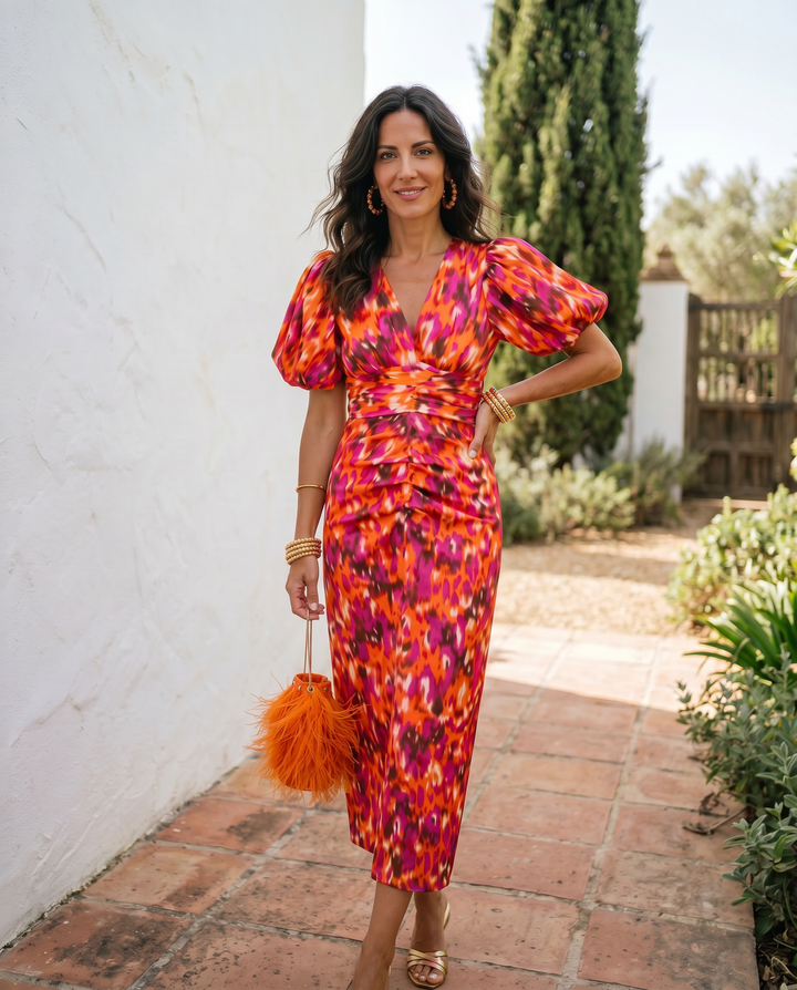 Matilda | Floral Puff-Sleeve Midi Dress