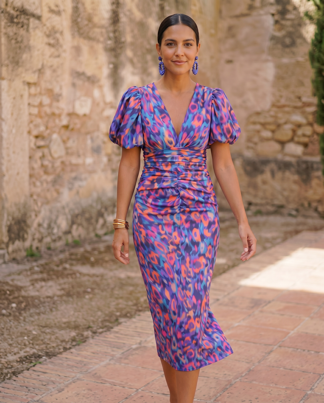 Matilda | Floral Puff-Sleeve Midi Dress