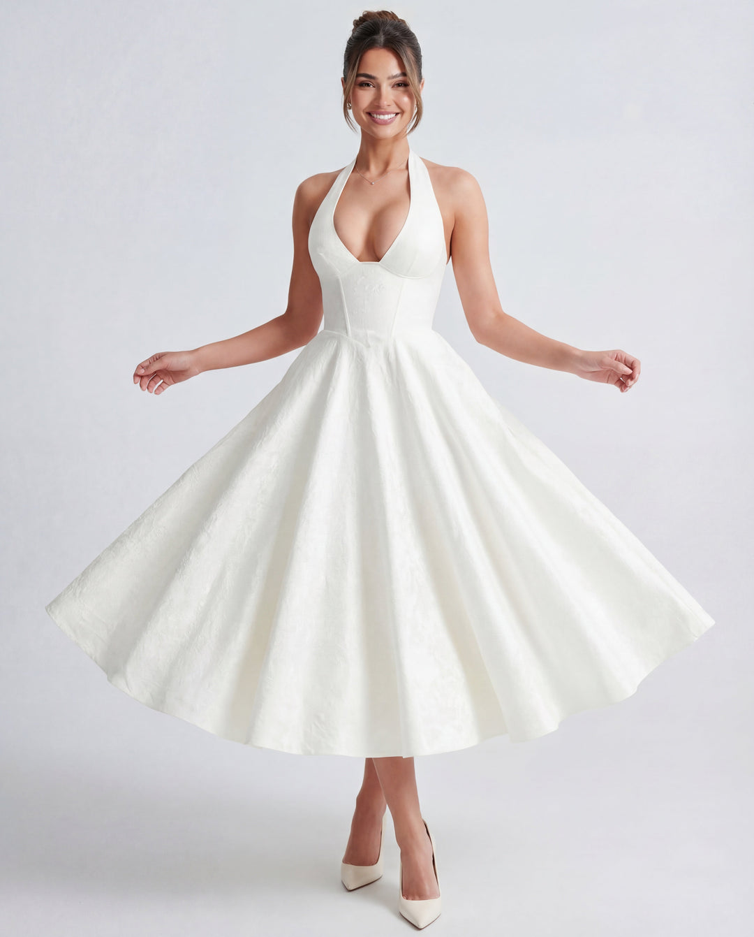 Alexandra | Halter Structured Midi Dress