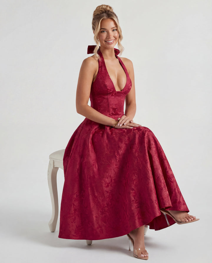 Alexandra | Halter Structured Midi Dress