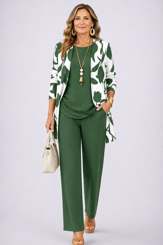 Alexandra | Green Print Three-Piece Set